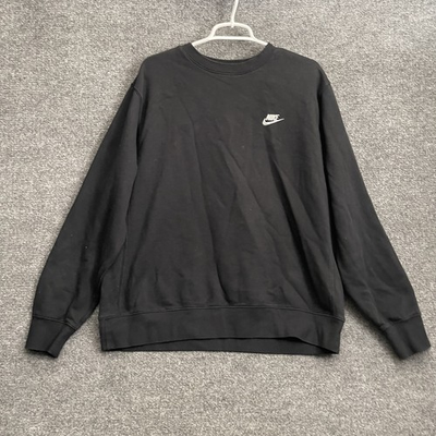 #ad Nike Sweatshirt Mens Sz L Black Club Fleece Crewneck Swoosh Pullover BV2662 010 $29.00