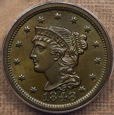 1848 Large cent, ANACS MS60 BN, brown smooth, ExPCGS MS64 BN! DavidKahnRareCoins