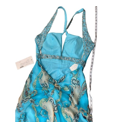 NWT Laffe Jasmine SZ. 12 PAISLEY Sequin Blue Halter Formal Summer Low Back Dress - Picture 9 of 20