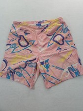 Vintage OP Ocean Pacific Swim Shorts Men s L Elastic Waist Coral Pink Base Multi