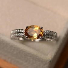 1.25 Ct Oval Cut Citrine Engagement Ring 14K White Gold Plated