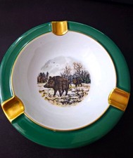 F&uuml;rstenberg Porzellan Aschenbecher rund gr&uuml;n/wei&szlig; mit Goldrand gl&auml;nzend
