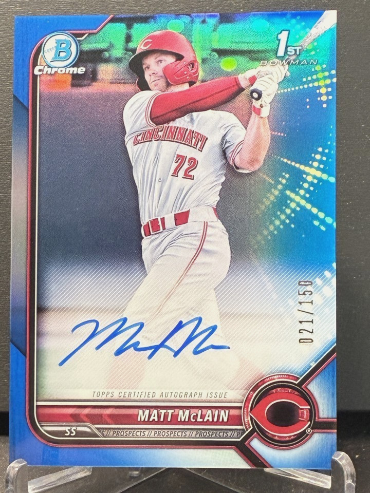 2022 1st Bowman Matt McLain True Blue Chrome Auto /150 #CPA-MM Reds