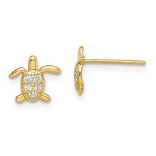 14k Yellow Gold Round Cut Cubic Zirconia Turtle Stud Earrings Gift For Wife