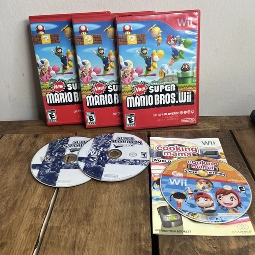 6 Wii Game Lot Super Mario Bros, Super Smash Bros ALL NEED RESURFACED! AS IS!