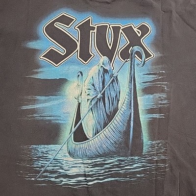 Vintage Y2K Styx Ferryman Grim Reaper Music Band Tour Black T Shirt Men's Size L