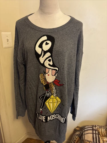 Abito maglione donna Love Moschino Made In Italy misto lana grigio nuovo con etichetta taglia 46 12