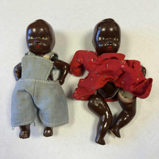 2 Vintage Antique Bisque 5" Black Baby Dolls Jointed Made in China