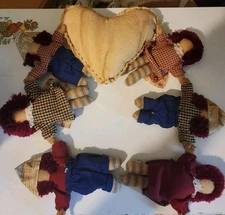 Primitive Heart Raggedy Ann Garland. 32"