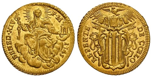 ITALIAN ST. Papal States. Benedict XIV. 1745 AV Zecchino. NGC MS63. KM 943
