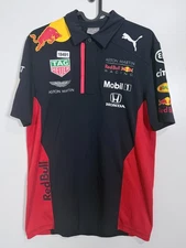 Puma Mens Red Bull Racing F1 Aston Martin Polo Shirt Black Red Sz S 19.5x27.5