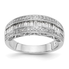 14K White Gold 3/4 Ct Baguette/Round Cut Diamond Wedding Band Ring Size 7
