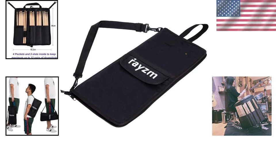 Bolsa de baqueta de nailon duradera con 4 ranuras y bolsillo externo para accesorios Foto 2 de 4