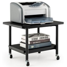 Printer Stand with Storage 4 Wheels Locking Mechanism 2-Tier Rolling Black
