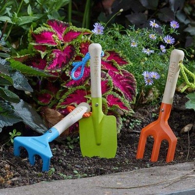 Kinder/Kids Gartenarbeit Outdoor Werkzeug Set Handkelle Rechen Gabel Dreierpack