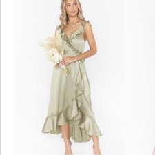 Show Me Your Mumu SMYM Samantha Ruffle Wrap Dress in Moss green NEW SMALL