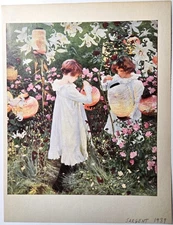 Vintage 60s Print Lithograph Carnation, Lily, Lily, Rose by John Singer Sargent