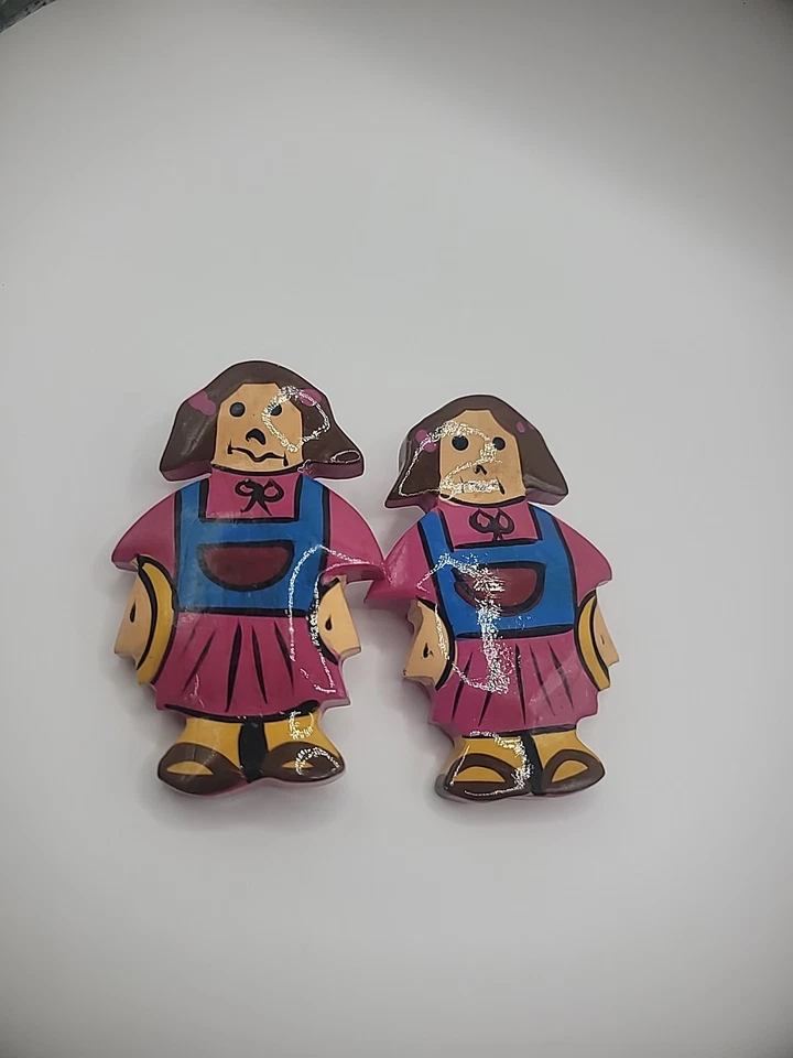 Pendientes Vintage Muñeca Perforada Madera Joyería Disfraz Foto 4 de 4