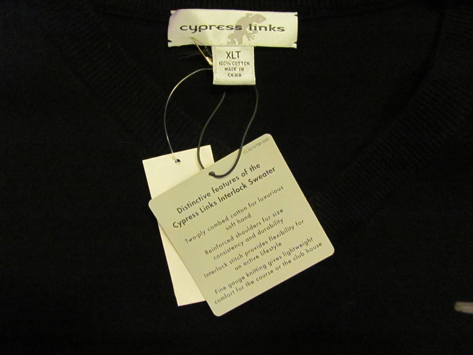 NEW XLT XT XL TALL Cyprus Links V-Neck Sweater VEST SOLID BLACK $60 - Image 2 of 4
