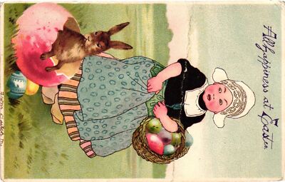 Vintage Postcard- . HAPPINESS AT EASTER. Posted 1910