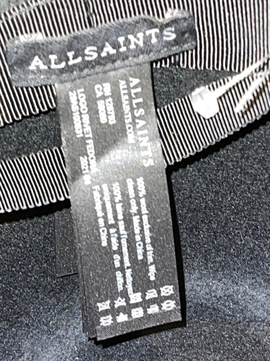 NEW ALLSAINTS Long Brim Fedora Hat With Logo Rivet Wool  display picture 1