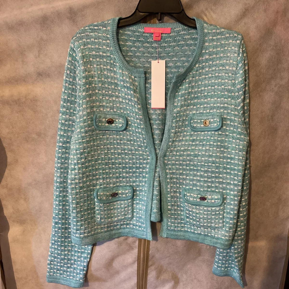 NWT Lilly Pulitzer Kienna Cardigan Blue Horizon Metallic Marl XL 148