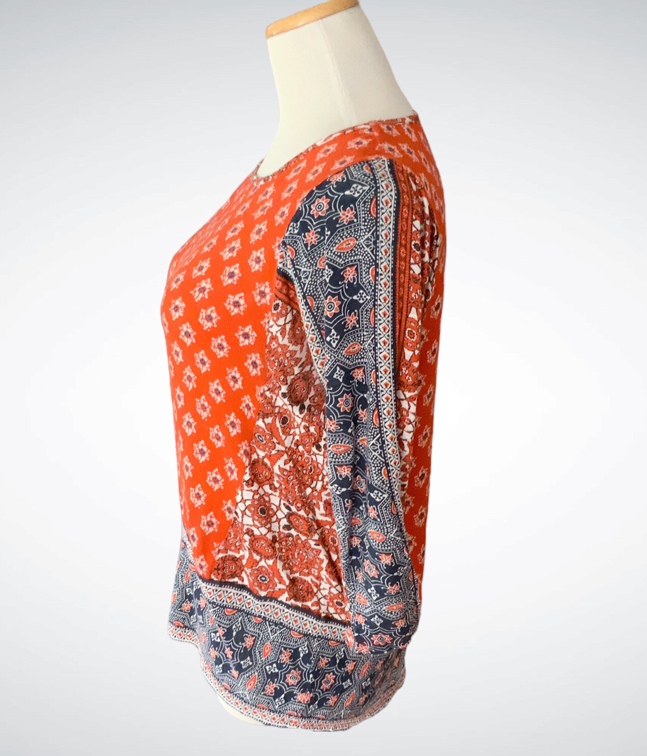 Lucky Brand Boho Orange Patterned Splitback Top 3… - image 2