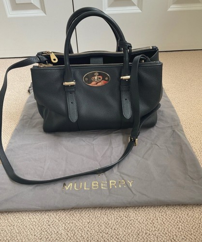 Mulberry Bayswater double zip black leather bag with gold hardware