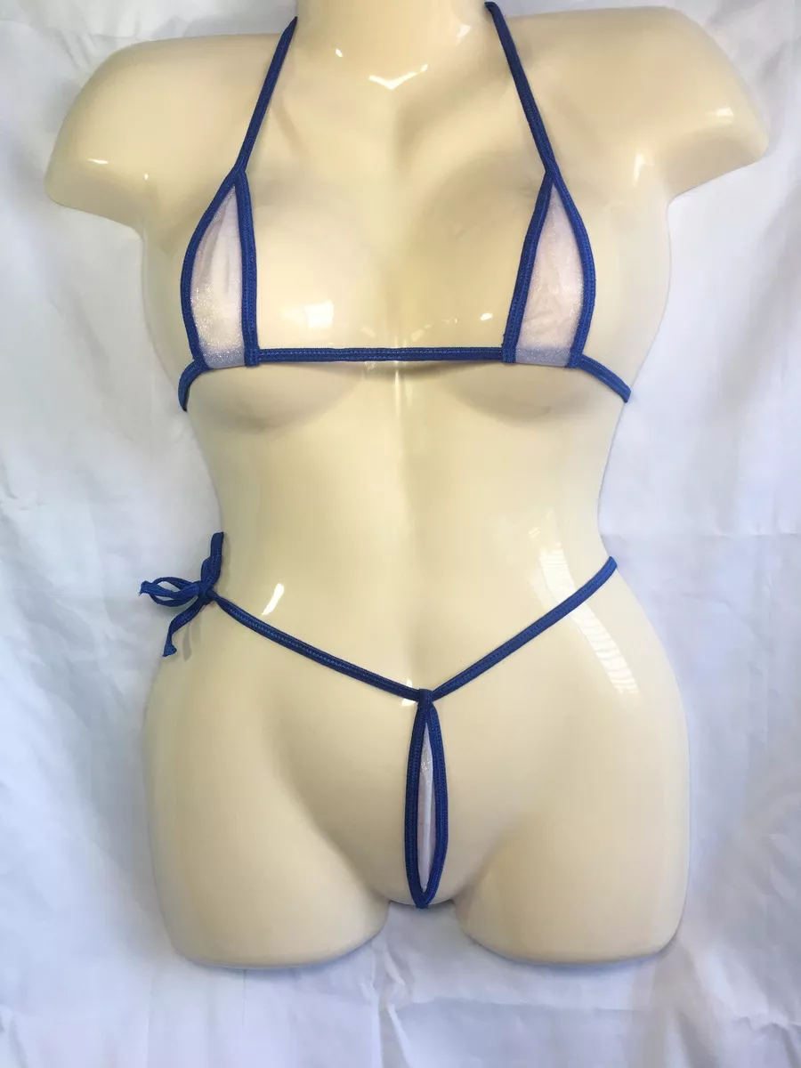W9068 Sexy Women s Tiny Micro Bra Thong Set Shiny Sheer eBay