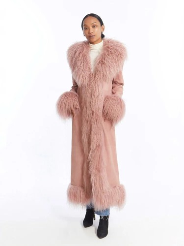 Mongolian Faux Fur Coat, long Faux Fur Coat Mongolian Long Fur and Suede - Picture 14 of 23