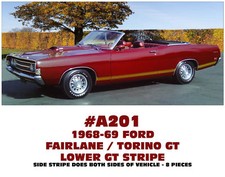 Ge-a201 1968-69 Ford Torino - Gt Lower Side Stripe Kit - Factory Replacement