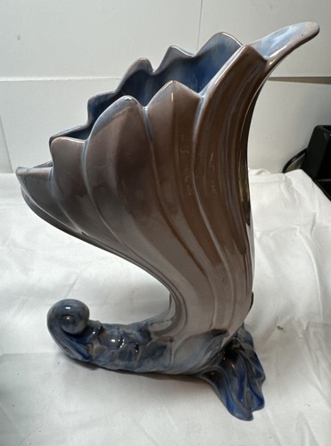 Vintage 1940's STANGL Blue & Pink Beautiful CORNUCOPIA VASE #3619 Mint 9.5” - Picture 10 of 12
