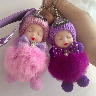 Sleeping Baby Keychain Cute Fluffy Plush Doll Keychains Bag Decoration Gift