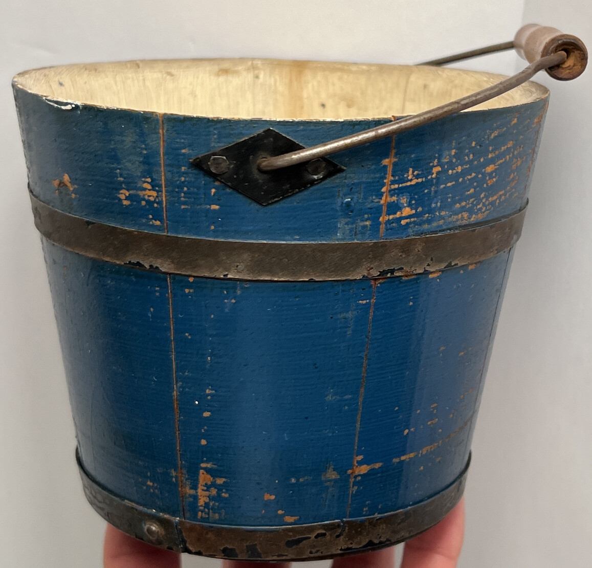 Early Miniature 4 1/2” Original Blue Bucket Blue Pail Original Paint