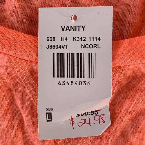 Vanity Women's Large Bright Orange Beaded Shoulder Long Sleeve Pullover Top NWT - Picture 3 of 9