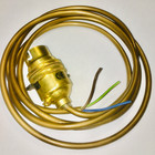 BRASS SWITCHED LAMP HOLDER 10MM ENTRY WITH 2M GOLD FLEX CABLE - BC PUSH BAR B22