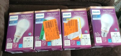 4 Pk Philips Daylight A19 60W Equivalent Dimmable WiZ Connected Smart Light Bulb