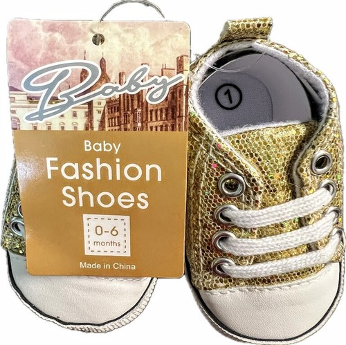 Infant Baby Girls size 1 Gold Glittery Running Shoes Soft Sole High-Top - Picture 4 of 4
