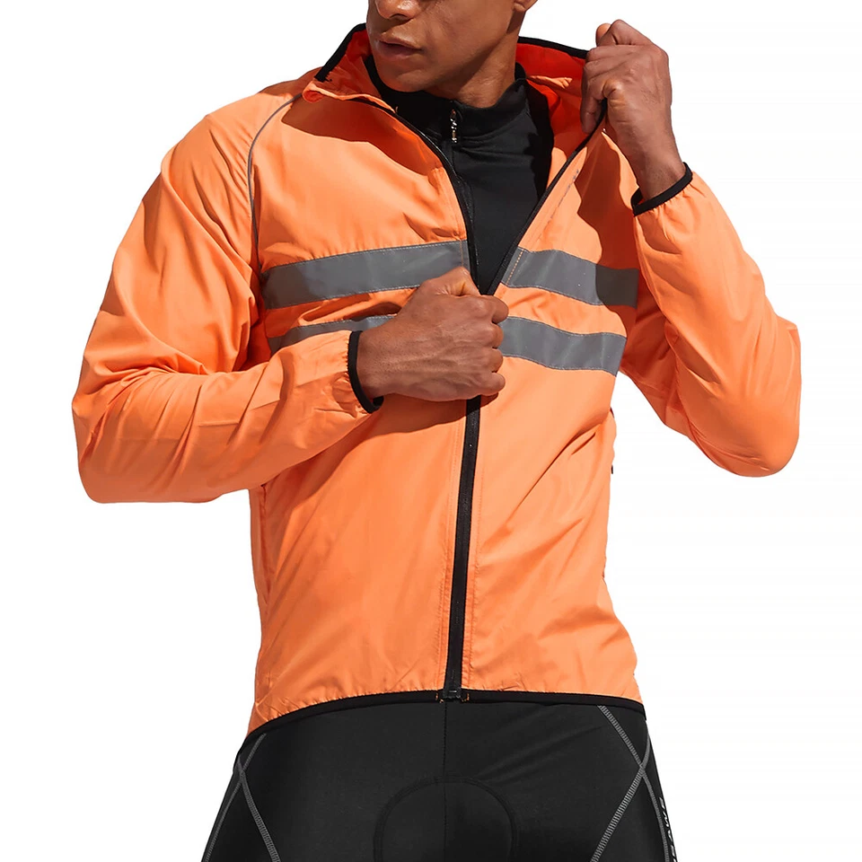 WOSAWE Men's Waterproof Windbreaker Cycling Jacket Hoodie Sports Outwear Hi-Viz - Image 3 of 4
