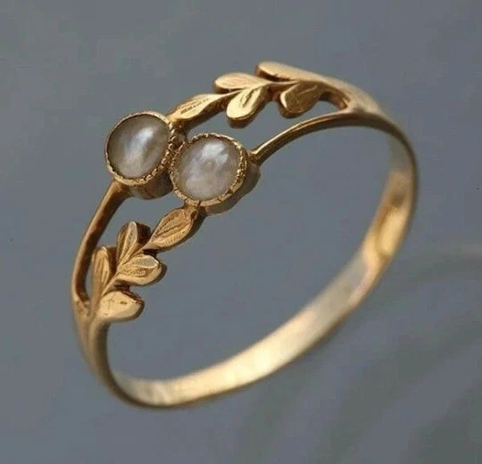 Anel de pérola bronze ouro feminino anel de noivado promessa feito à mão presente para ela - Imagem 4 de 4