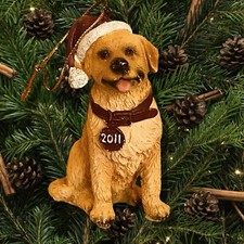 2011 Golden Retriever with Santa Hat Christmas Tree Ornament Resin Hand-Painted