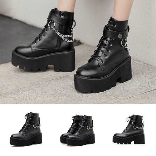 chain decor platform chunky heeled combat boots
