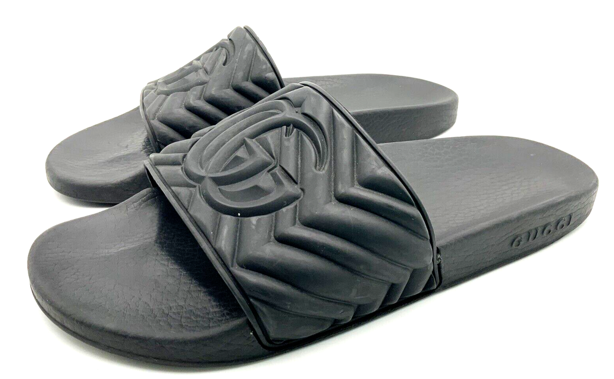 GUCCI Mens 8 Logo Black Rubber Pursuit G Pool Slides | eBay