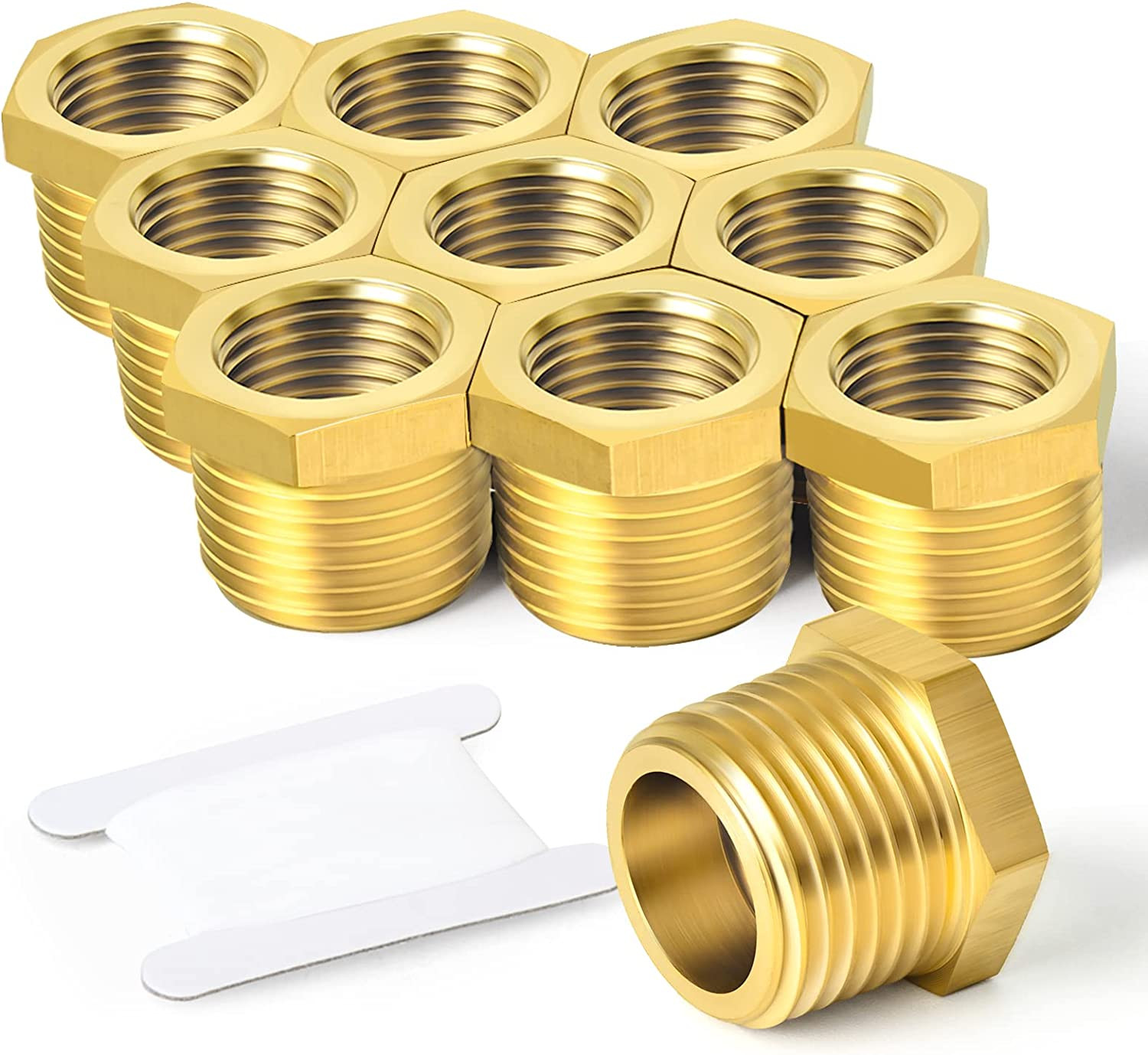 10PCS Brass Reducer Hex Bushing Threaded Pipe Fitting 1/4" NPT Male X 1/8" NPT