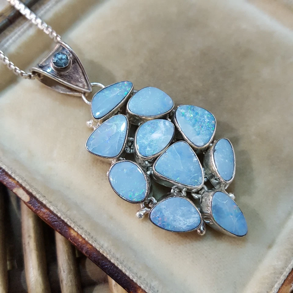 Collar de plata de ley 925, colgante de ópalo australiano natural, colgante de racimo Foto 4 de 4