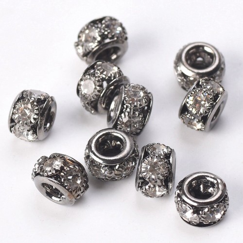 10pcs 8mm 10mm Rondelle Shape Glass Rhinestones Hollow Metal Loose Spacer Beads - Picture 9 of 10