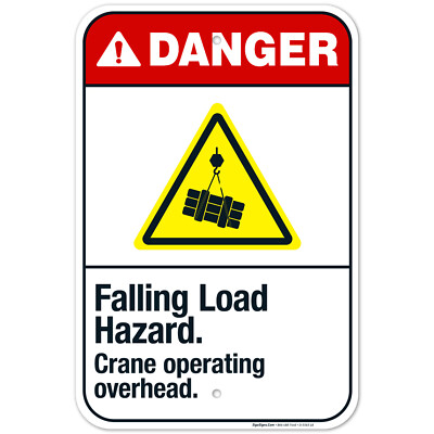 Falling Load Hazard Crane Operating Overhead Sign, ANSI Danger Sign,