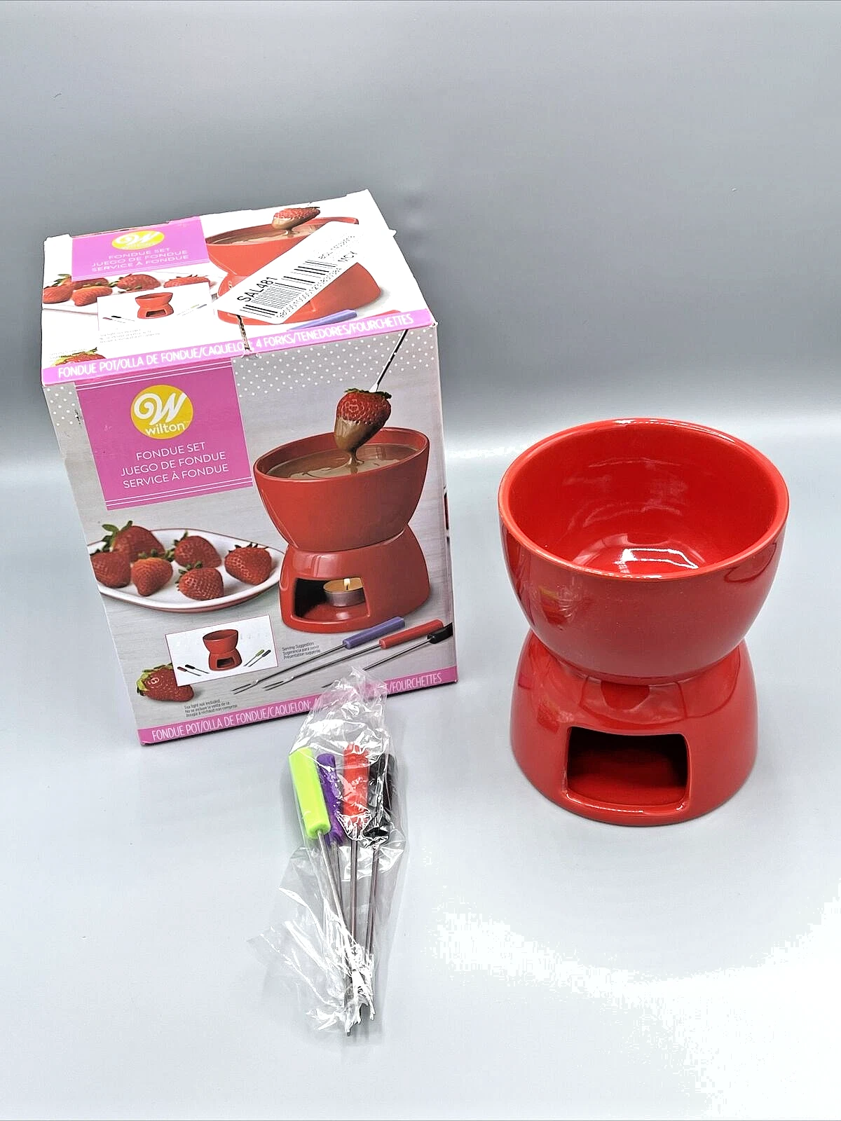 Fondue Set By Wilton. Kit With Dipping Forks Red Open box NEW