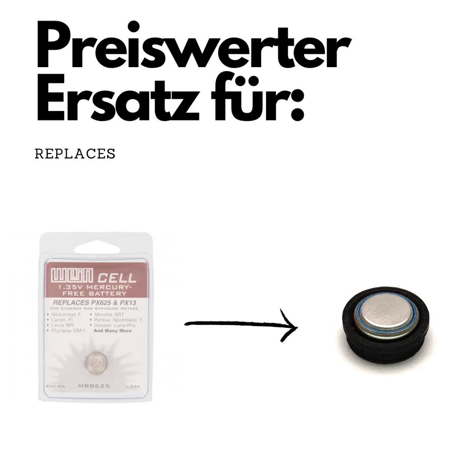 Ausgeknipst 2x PX625 Ersatz Batterie & Adapter 1,35 V Universal Battery 675 MR9 - Bild 4 von 4