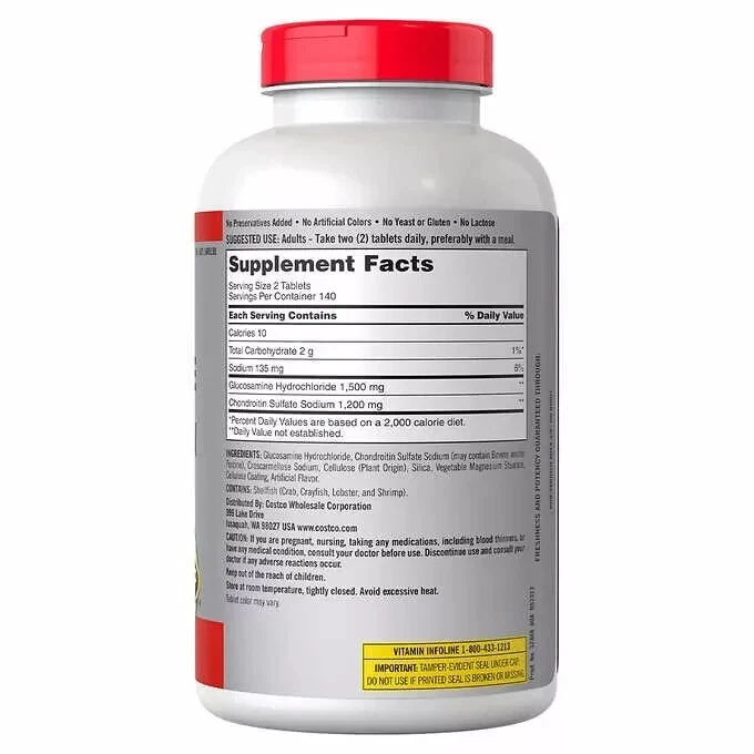Kirkland Glucosamina y Condroitina 280 Comprimidos Soporte Articular Cojín Cartílago Foto 2 de 3